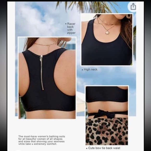 LEOPARD Print High Waisted Cutout Racerback Zip Up Swimwear - L - Picture 4 of 13